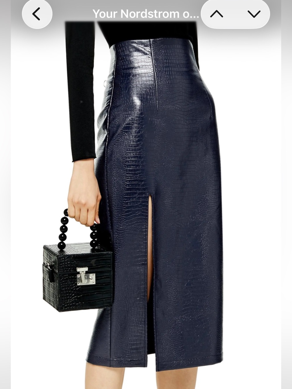 Topshop Croc Faux Leather Pencil Skirt - Navy Blue - Size US 6
